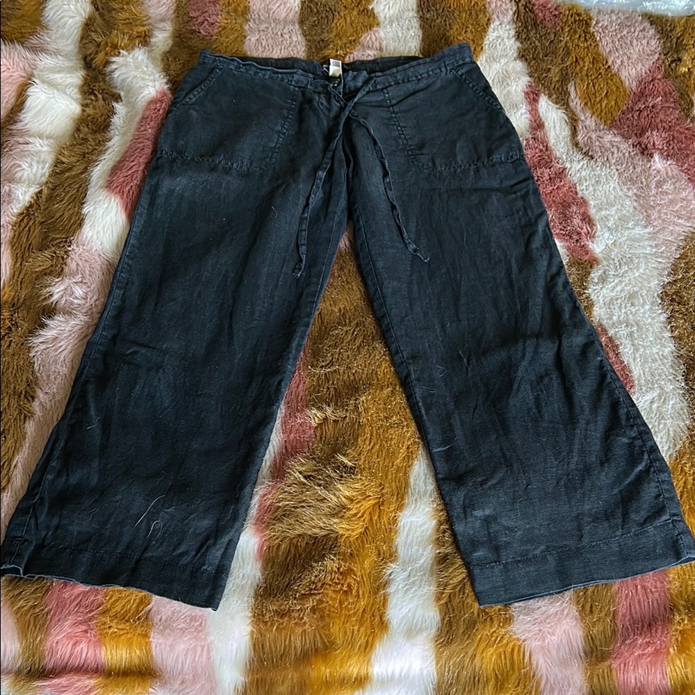 GAP Black 100% linen, wide leg, cropped pants. 6